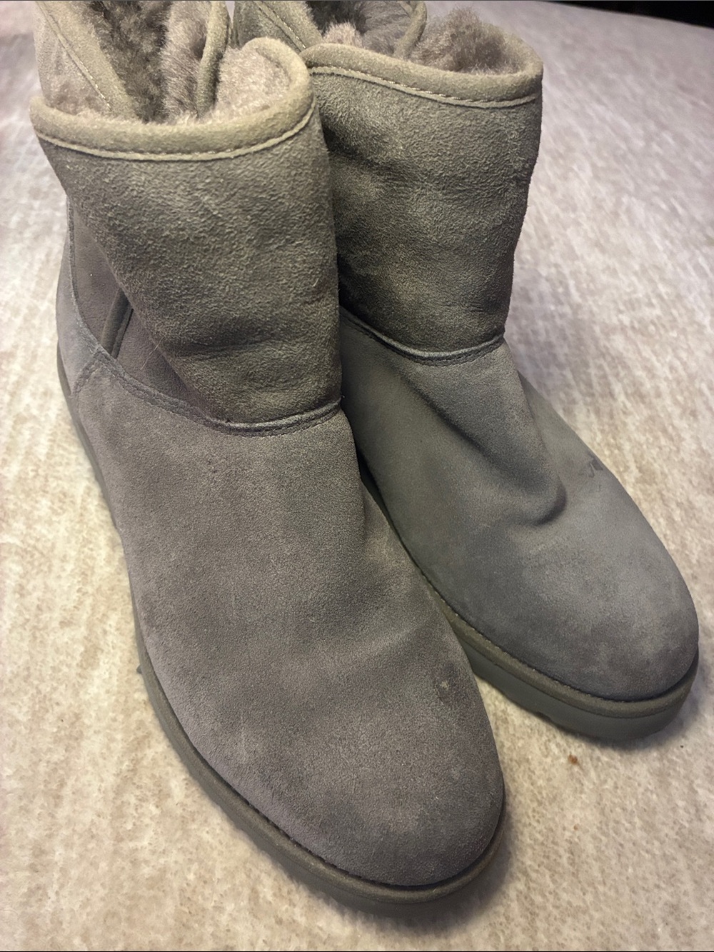 UGG Gray‎ Suede Short Boots with Branded Heel